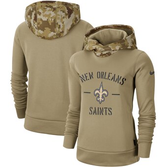 Women's New Orleans Saints Khaki 2019 Salute to Service Therma Pullover Hoodie(Run Small)